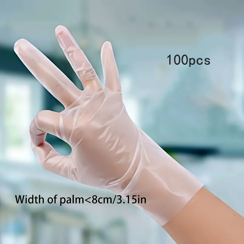 Pack of 100 Extra Thick Transparent TPE Gloves - Waterproof, Lead-Free for Kitchen, Beauty, Pet Care, and Home Cleaning. Ideal for Disposable Use in Laboratories.