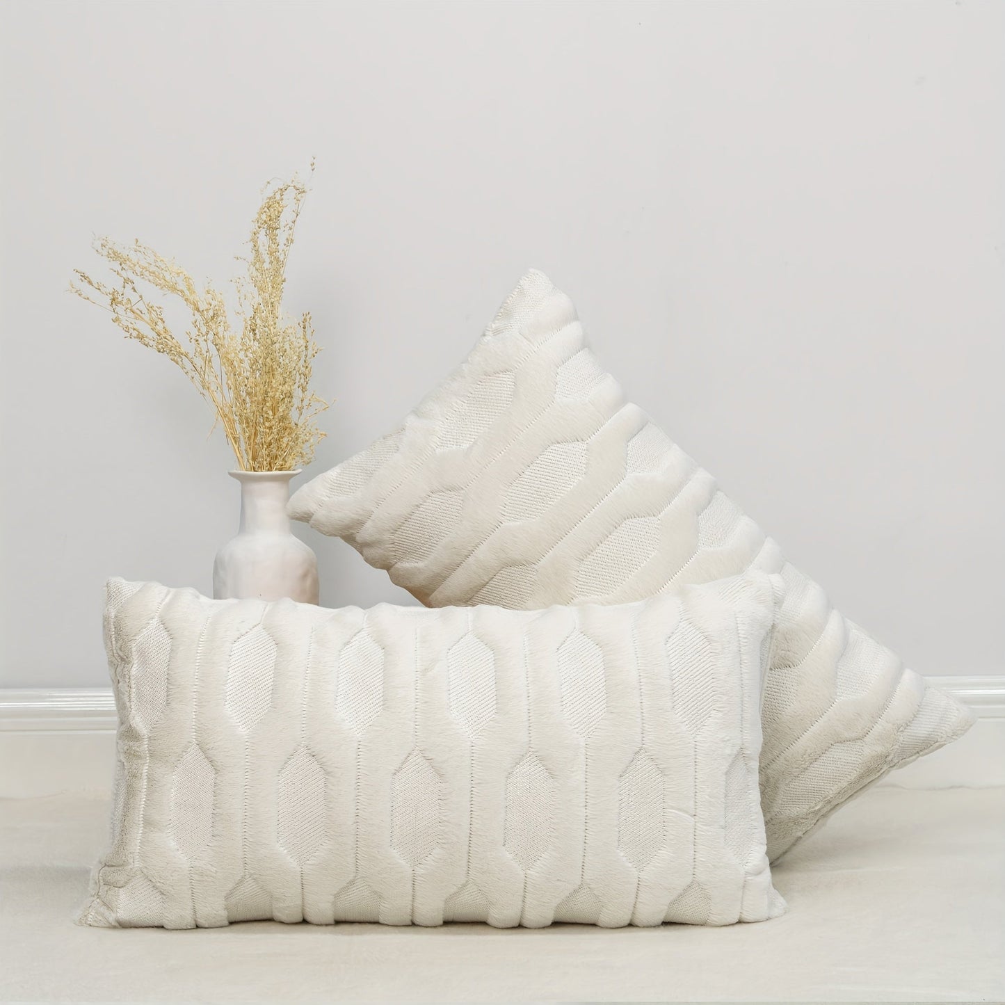 Soft and fluffy decorative pillow cover featuring Tatami embroidery in faux fur plush material, designed for stylish sofa, couch, chair, living room, or bedroom decor. (Insert not included)