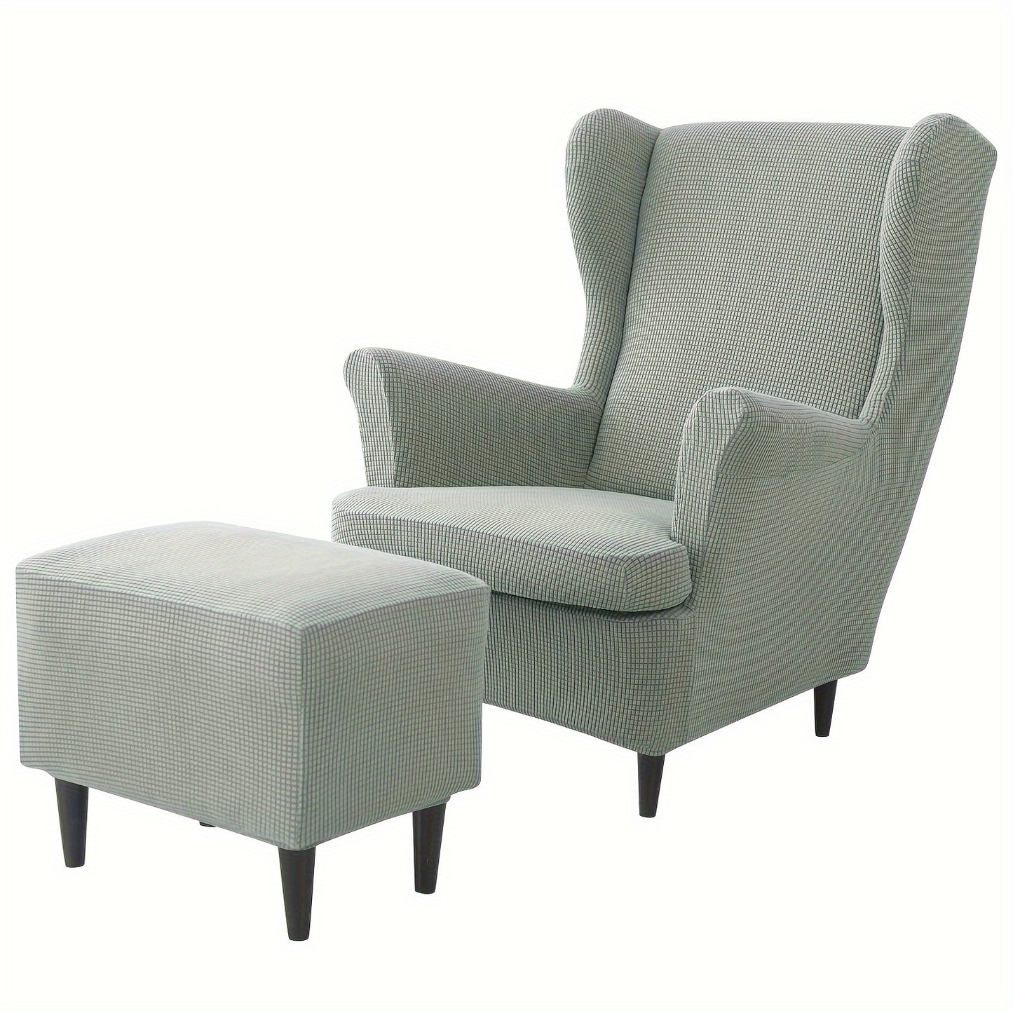 Contemporary 3-piece armchair and ottoman slipcover set made of polyester and spandex with elastic band, machine washable and non-slip grip design for single-seat sofa.