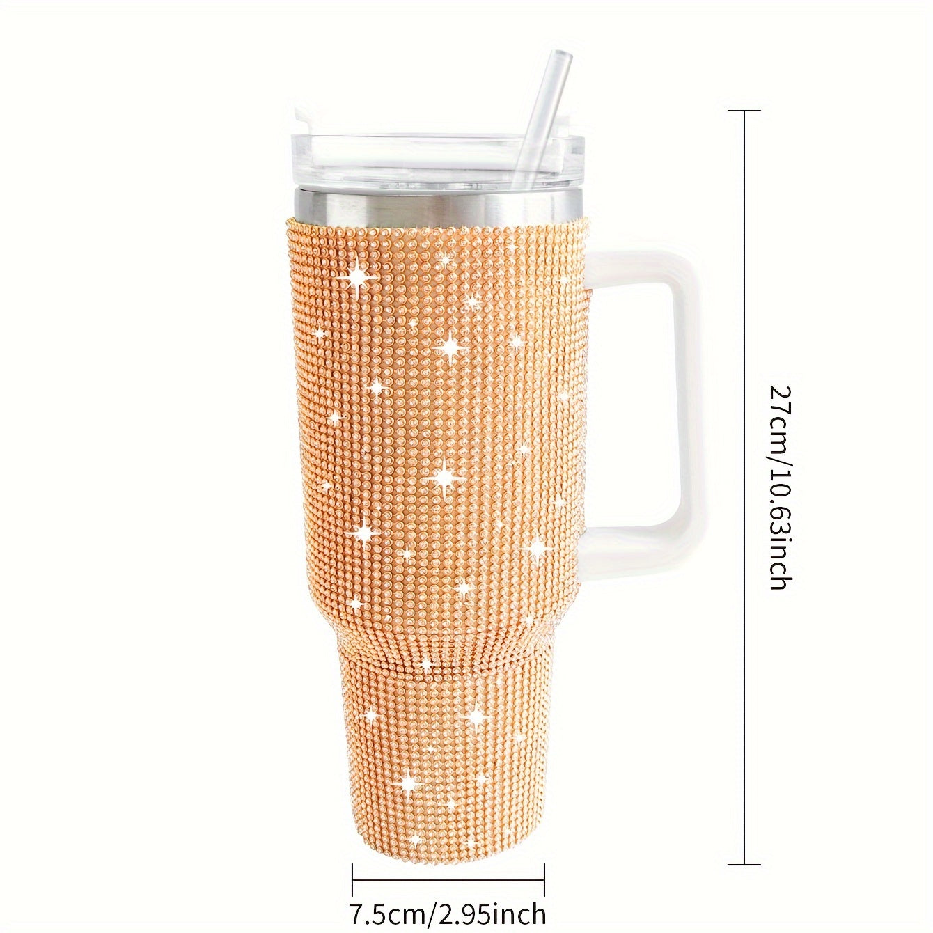 1pc Sparkling Studded Tumbler: Stainless steel, 40oz, insulated with lid and straw. Portable for car, home, office. Great for summer and travel, perfect for birthday gifts.