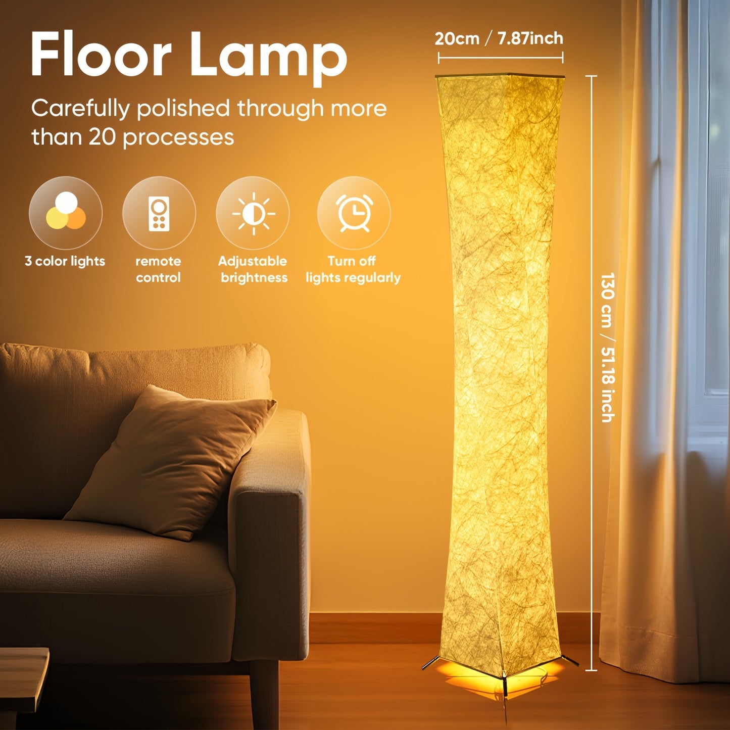 Modern LED floor lamp, 132.08cm, adjustable warm light, remote-controlled, USB powered, matte metal finish, space-themed home decor for bedroom, living room, game room.