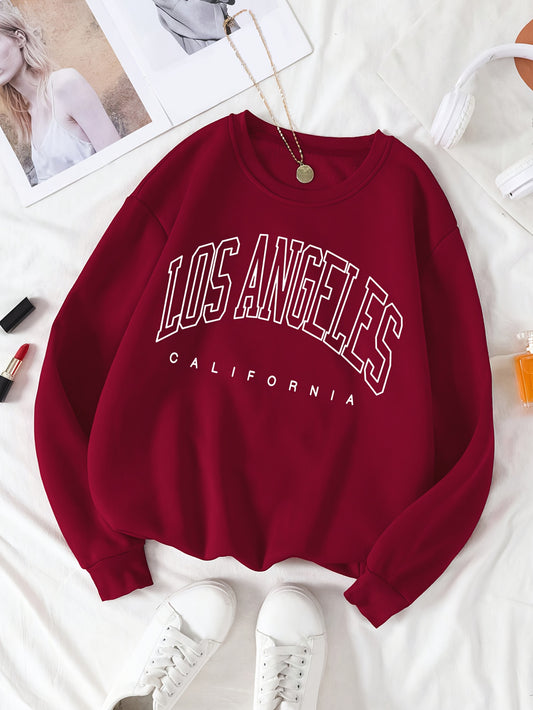 Women's casual Los Angeles geometric print pullover sweatshirt, perfect for fall/winter daily wear.