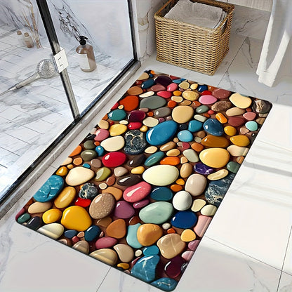 Vibrant Pebble Design Ultra Absorbent Sponge Mat for Bathroom, Kitchen, Bedroom - Non-Skid, Washable Home Decor Rug, Bath Mat