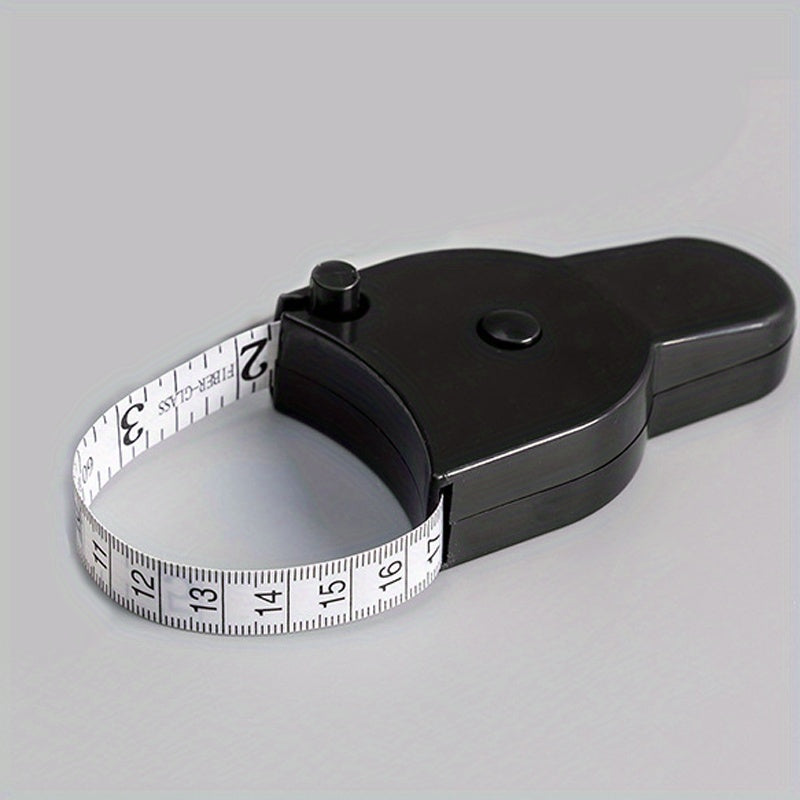 1pc 60-Inch Retractable Measuring Tape for waist, chest, and thigh circumference. Home use, with locking mechanism, made of plastic material. Dimensions: 8.99 x 5.49 cm.