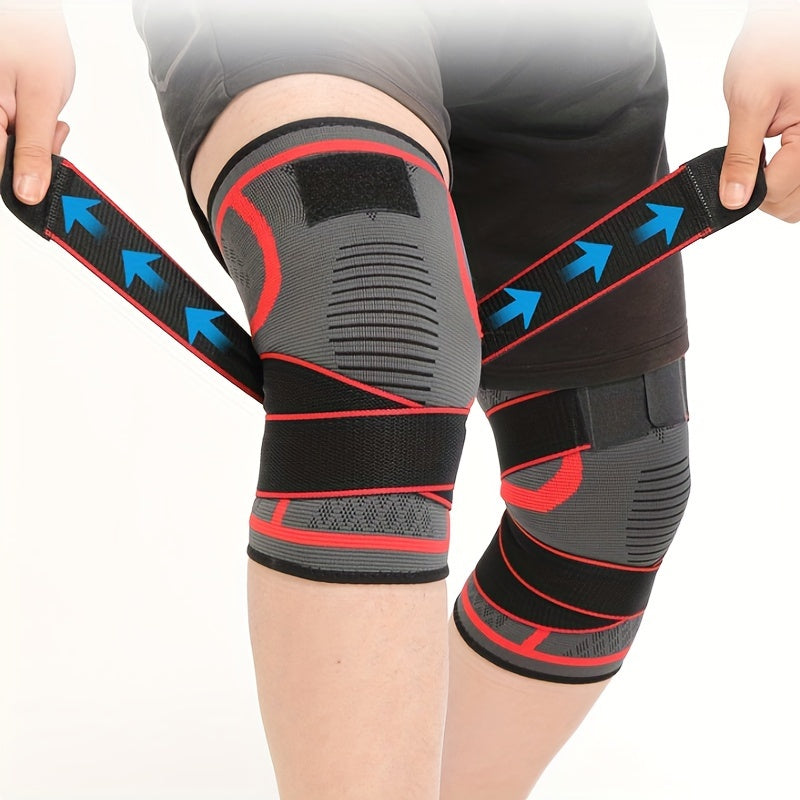 XuanGui Adjustable Nylon Knee Support Brace with Strap - Black & Red Design; Stabilizes knee joints for various activities, secure fit.