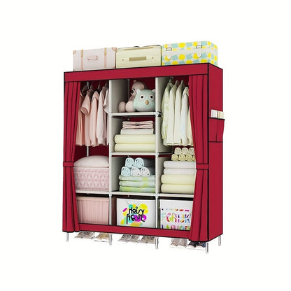 The Elegant Cloth Wardrobe features a durable steel frame, dustproof design, and foldable closet cabinet for storing clothes, pillows, and quilts. Effortlessly organize and store your items with this stylish and sturdy home storage solution.