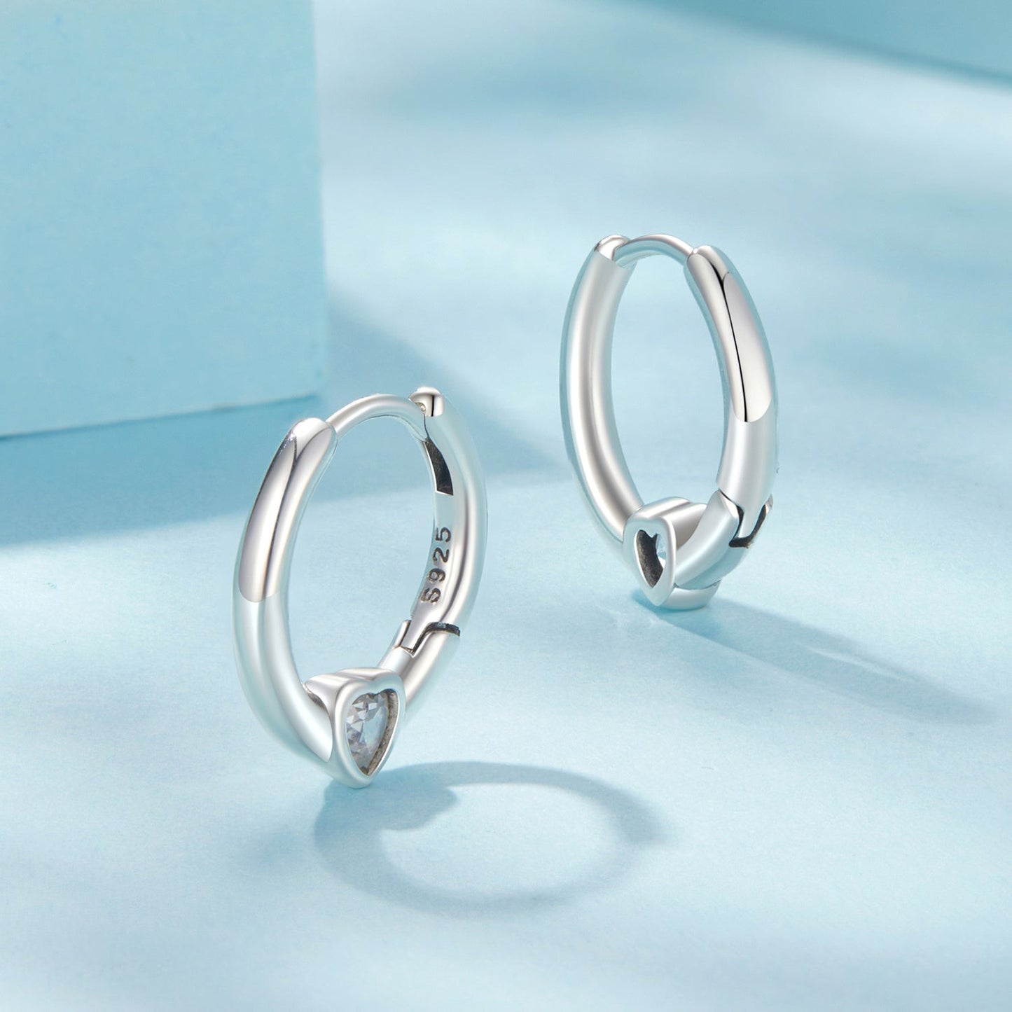 Stylish 925 Sterling Silver Hoop Earrings featuring a Glittering Cubic Zirconia Heart - Safe for Sensitive Skin, Great for Special Occasions & Everyday Wear - A Thoughtful Valentine's Day Present, Adorable Korean Inspired Earrings, Lightweight and