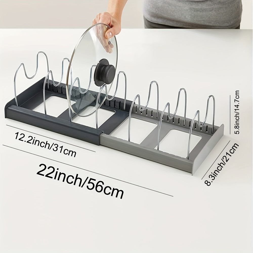 Расширяемый комплект для хранения кастрюль и сковородок с 7 регулируемыми разделителями для шкафа или столешницы, с антицарапающей прокладкой и системой организации крышек кастрюль для посуды и форм для выпечки - Основные кухонные принадлежности