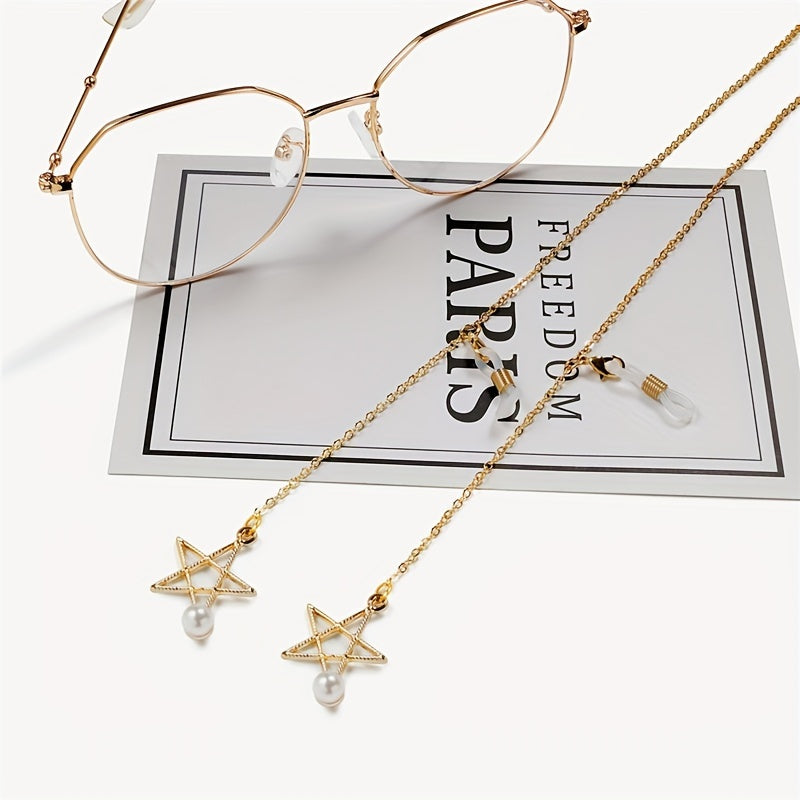 Pentagram Leaves Pendant Glasses Chain Set - Stylish Eyeglass Strap Holder Lanyards with Retainer Beads for Men and Women. Includes Metal Mask Glasses Accessories