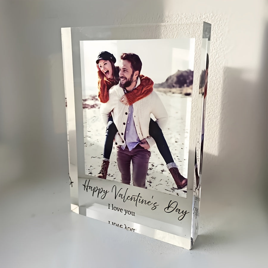 Acrylic Photo Block with Custom Engraving for Special Occasions - Perfect for Valentine's Day, Anniversaries, Birthdays, and Home Decor - Thoughtful Christmas or Valentine's Gift Idea.