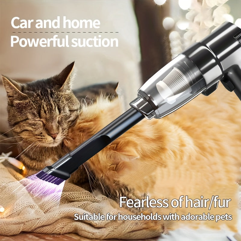 Battery-free portable handheld car vacuum with high suction power for both wet and dry cleaning in small sedans.