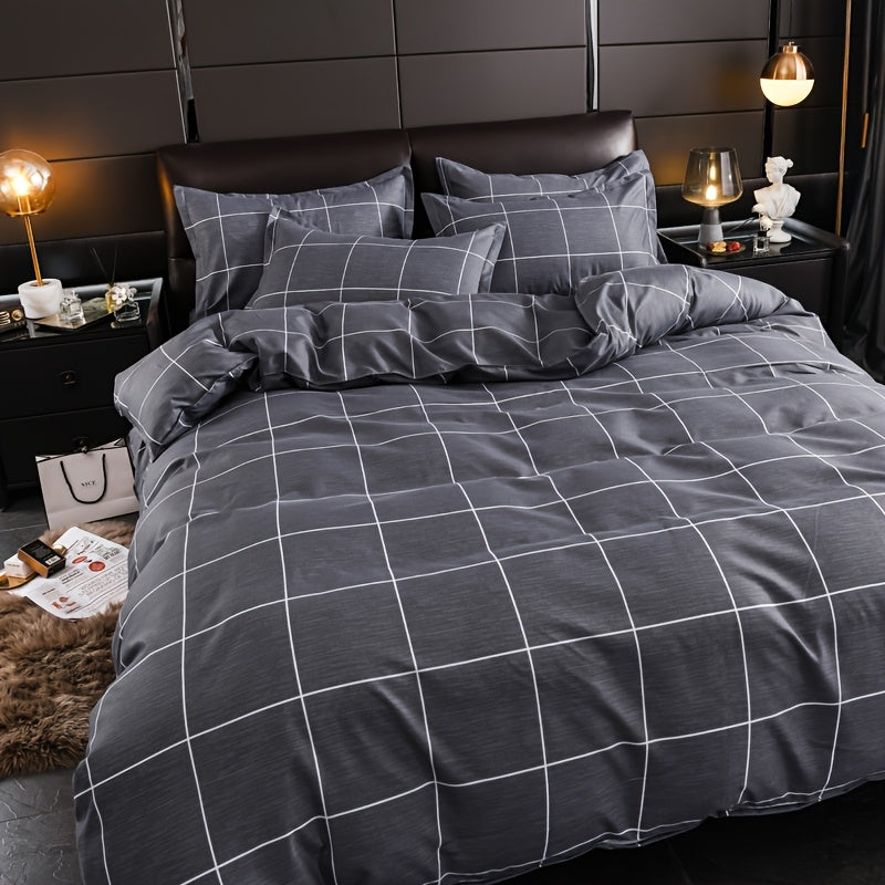 4-piece comfortable and breathable bedding set (1 quilt cover, 1 bed sheet, 2 pillowcases) suitable for living room, bedroom, and home use. Features zipper closure and machine washable.