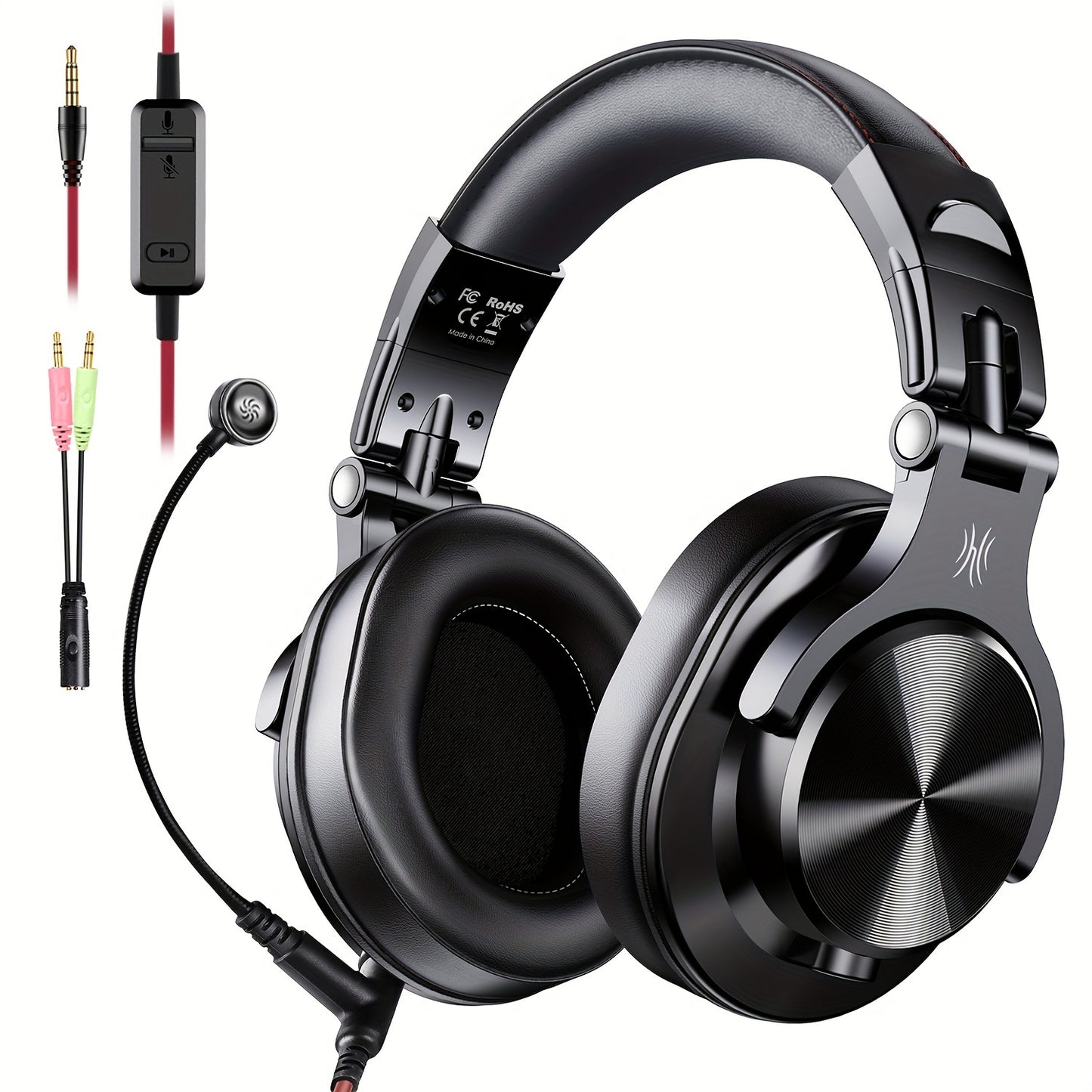 OneOdio A71m headphones feature Hi-Res audio, a boom mic, noise isolation, and detachable cables for various devices. They also offer adjustable headband, padded ear cups, and volume