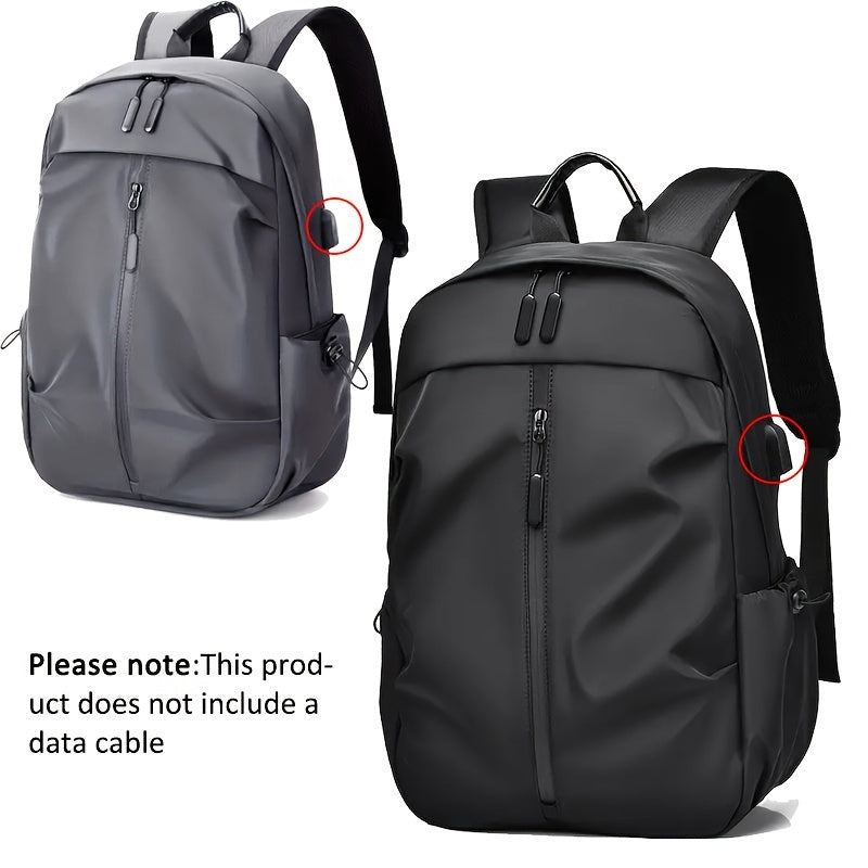 Boys' stylish solid color backpack with zipper, waterproof and spacious. Perfect for daily use and travel.