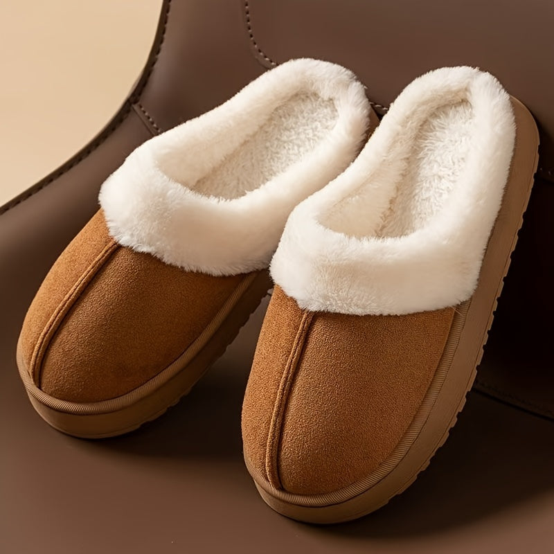 Comfortable fleece-lined slippers for women, warm and non-slip for winter indoor wear.