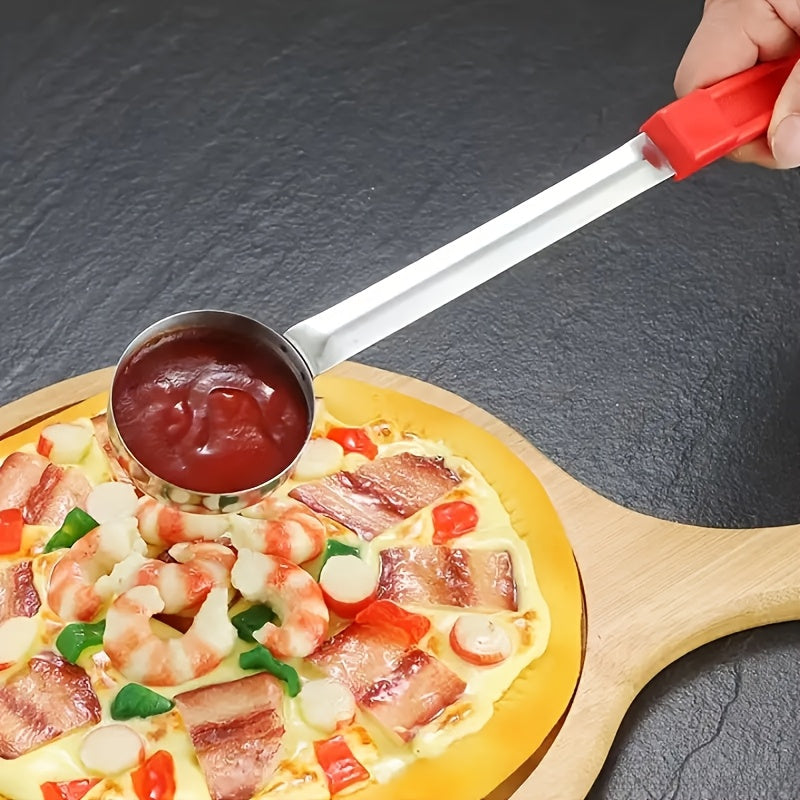 A high-quality stainless steel sauce ladle with a durable design and comfortable grip - ideal for serving soy sauce, tomato sauce, and pancakes. Safe for food contact and suitable for both home and restaurant use.