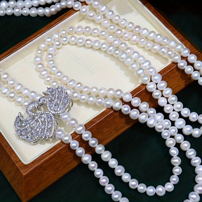 Timeless Double-Strand Freshwater Pearl Necklace for Women - Classic and Chic, No Plating - Sophisticated Present for Mardi Gras, Perfect for Every Season and Event