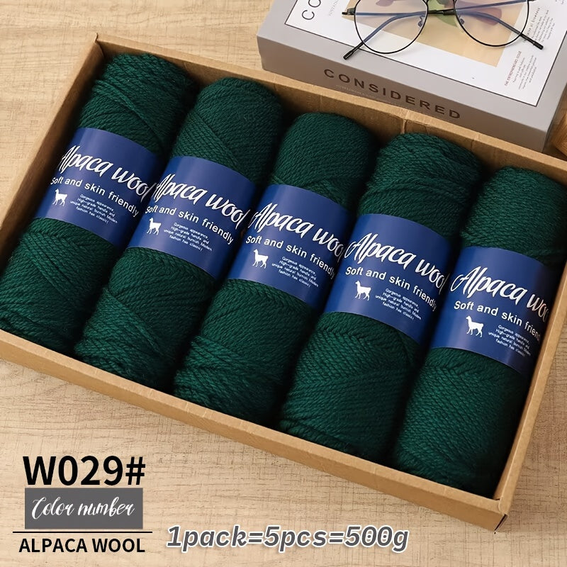 Jiuweidiawang Alpaca Wool Yarn Bundle - 95% Alpaca, 5% Polyester, Multicolor Yarn Pack for Knitting/Crocheting, 100g/Ball, 5 Balls (490g total), Ideal for Winter Crafts, Sweaters, Shawls