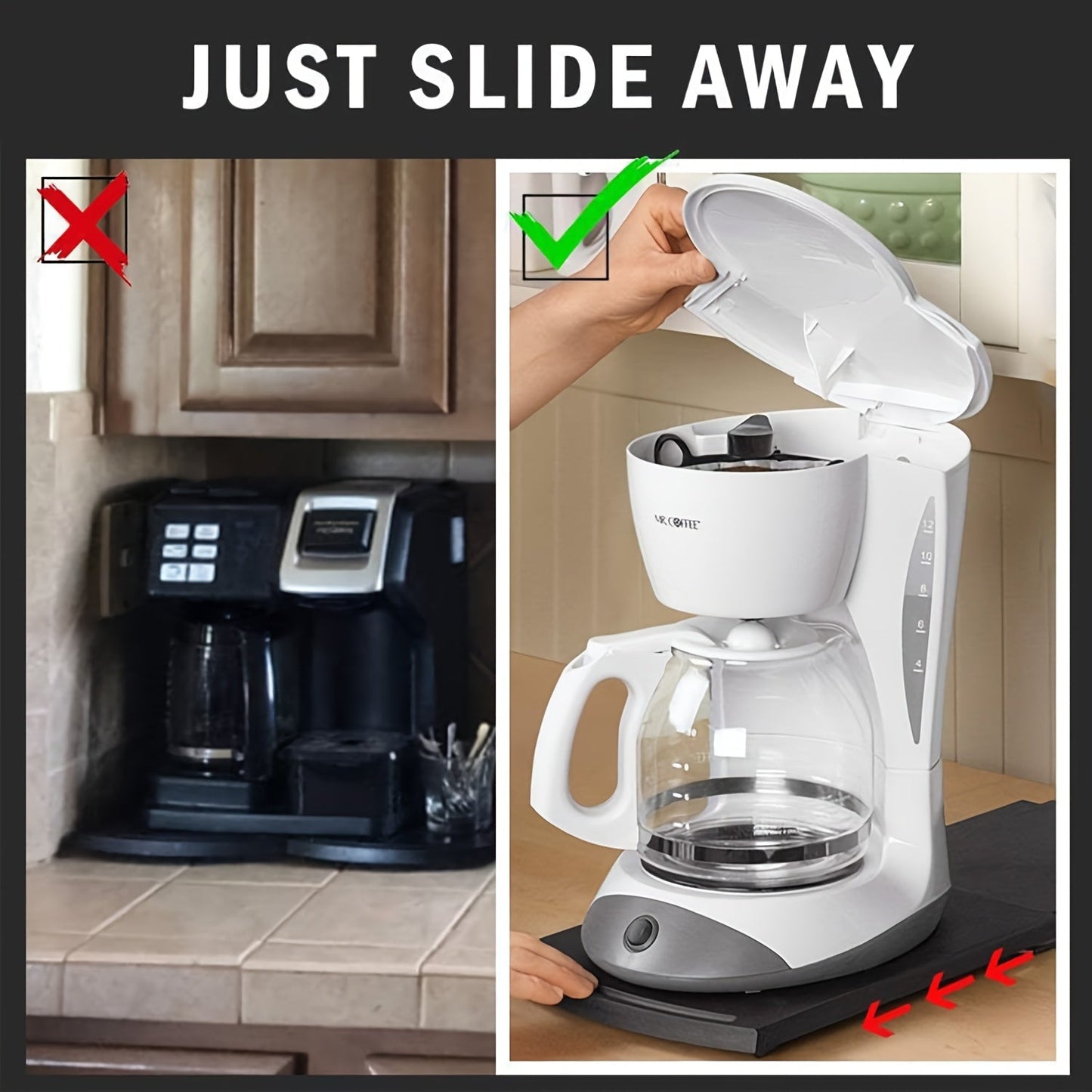 Sliding Appliance Tray for Multipurpose Use in the Kitchen, ABS Countertop Storage Rack for Coffee Machines, Toasters, Breakfast Makers, and Rice Cookers - Also Suitable for Office Use