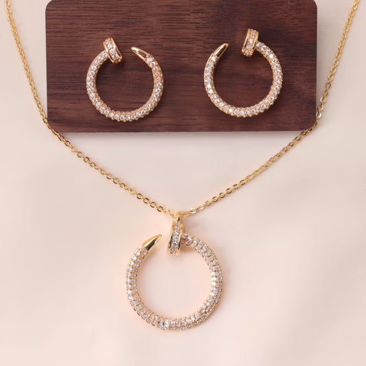 Elegant Vintage 18K Gold-plated Jewelry Set for Women - Copper with Synthetic Zirconia, matching Earrings and Necklace, Ideal for Gifting and Special Occasions - Timeless and Versatile Accessory Set for any Season.