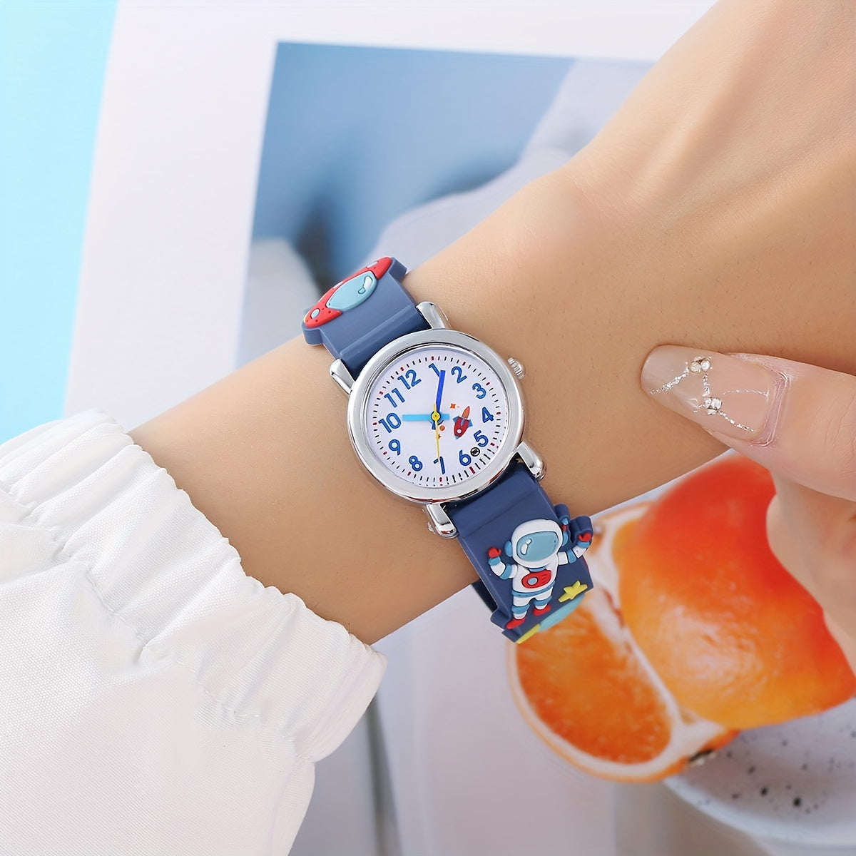 Children's Astronaut and UFO Quartz Watch - Silicone band, not waterproof, blue.