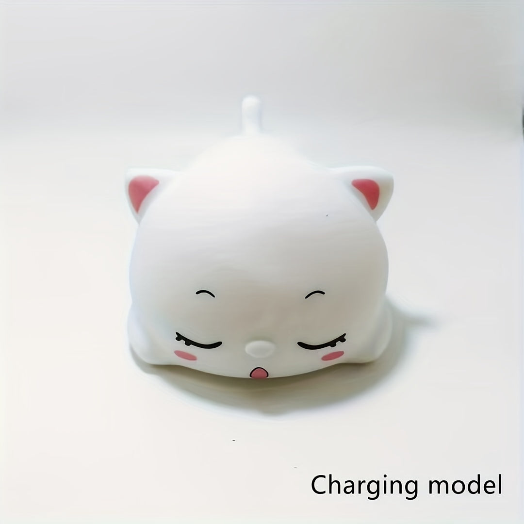 Cute LED Kitten Night Light - Rechargeable via USB, Touch-Controlled Cartoon Cat Doll Lamp Perfect for Kids' Room Decor & Relaxation