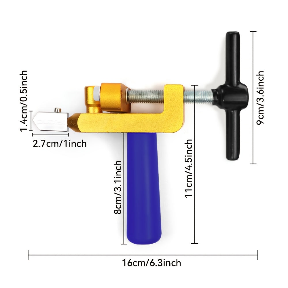 1pc Manual glass tile cutting tool with diamond tip, suitable for cutting glass in crafts and windows. Portable hand tool set for cutting glass tiles.