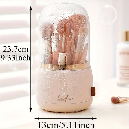 High-end 360-Degree Rotating Makeup Organizer with Dustproof compartments for Brushes, Lipsticks, and Eyebrow Pencils - Ideal for Bathroom Vanity.