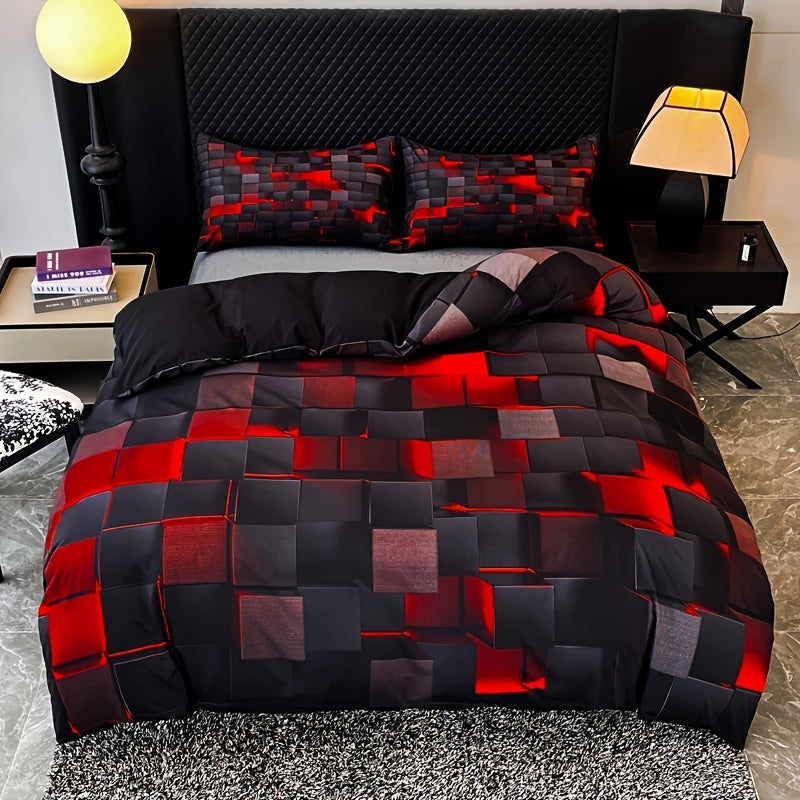 Technological Sense Geometry Duvet Cover Set - 2 or 3 Pieces Available. Features Cool 3D Digital Printing, Ideal for Bedroom or Guest Room. Set includes 1 Duvet Cover and 1 or 2 Pillowcases. Core not included.