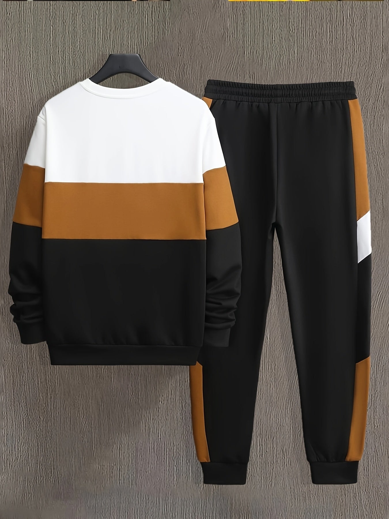 King Men's Casual 2-Piece Set: Color Block Sweatshirt & Print Joggers - Polyester Knit, Regular Fit for Spring/Fall Sports Outfits.