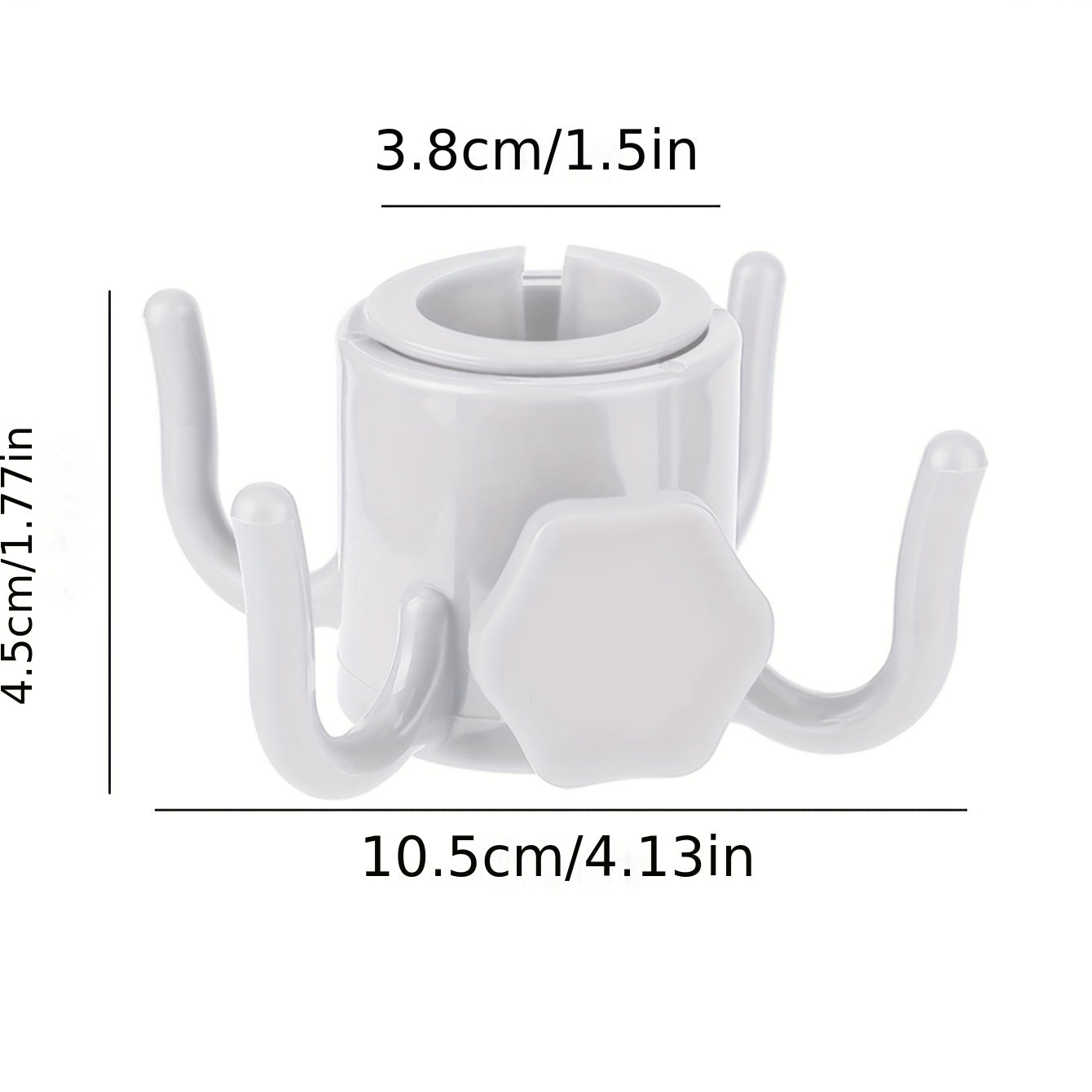 White 1pc plastic beach umbrella hanging hook with 4 prongs.