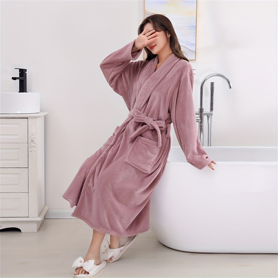 Soft coral velvet bathrobe with quick dry, non-shedding and breathable features, suitable for men and women with modern design.