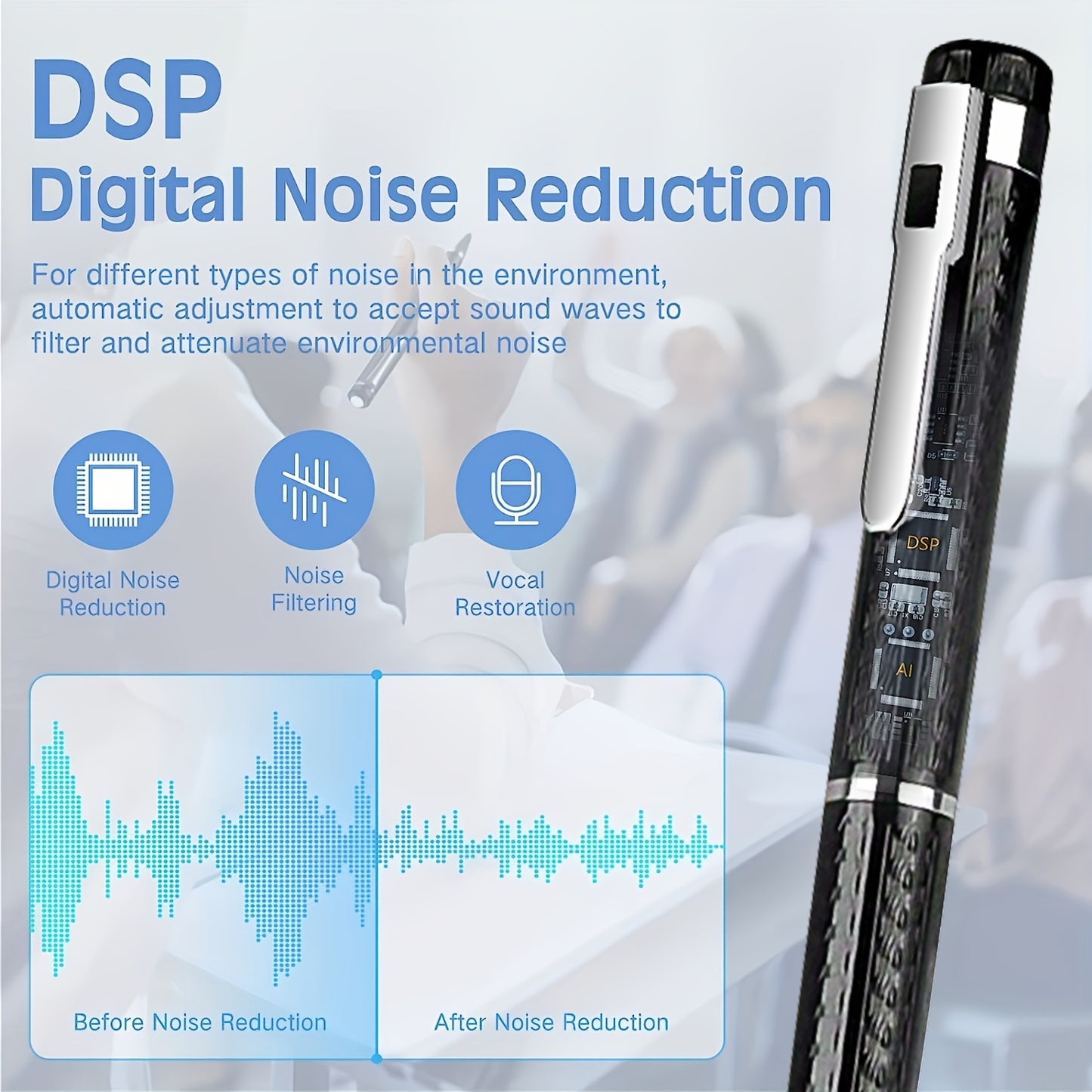 1pc Digital Voice Recorder with 64GB or 32GB storage, noise reduction, rechargeable, voice activated, and portable for lectures, meetings, interviews, and concerts.