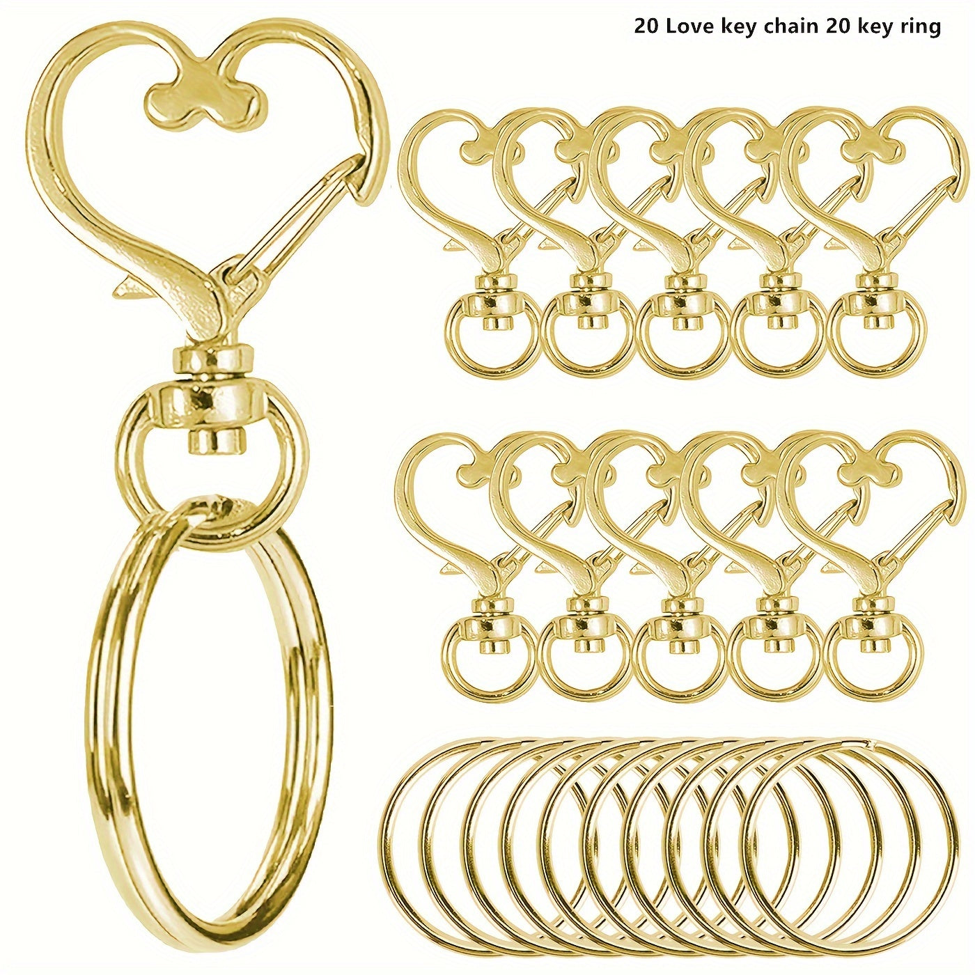 [Bestseller] Set of 40 Heart-Shaped Swivel Hooks and Key Rings - Made of Strong Zinc Alloy, Includes Lobster Clasp Spring Buckles in 4 Colors for Crafting DIY Projects, Jewelry, Lanyards, and Accessories - Ideal for Valentine's Day Creations