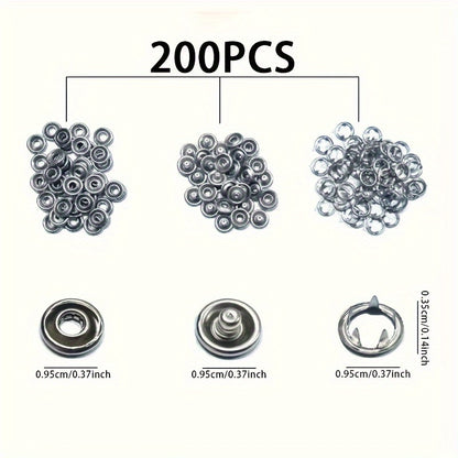 1 set includes 200 or 400 silver gray press buttons and pliers for DIY handicrafts, leather, and clothing - durable sewing accessories.