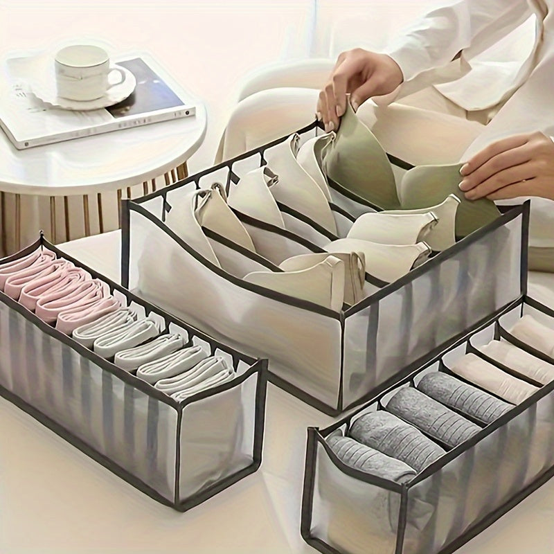 3-piece lightweight storage box with grids for underwear, socks, and jeans.