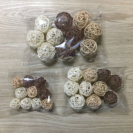 1 pack of 10 handmade woven rattan balls in natural wood, coffee, and white colors for table, wedding, and Christmas decoration.