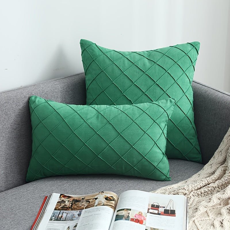 Luxury Nordic Quilted Throw Pillow Cover with Elegant French Style in Soft Suede Fabric. Features Invisible Zipper and is Machine Washable. Ideal for Modern Living Room Decor. Available in Square and Rectangle Sizes.