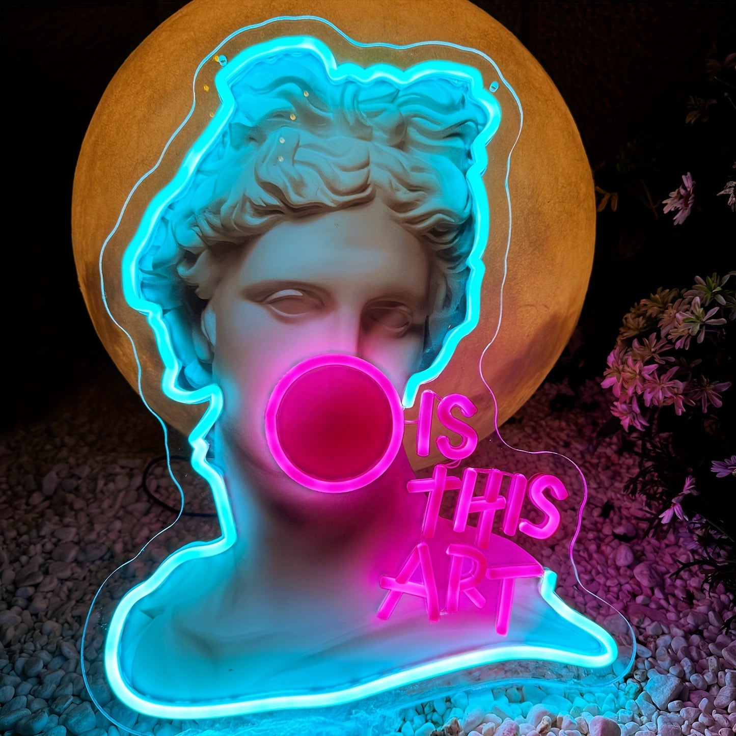 Neon LED Apollo Profile Sign with "Is This Art" Text, Pink Light, Modern Wall Decor, Bar Accent, Unique Design