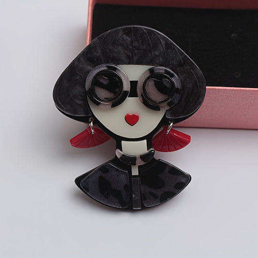 Classic Fashion Pin, Elegant Eyeglasses Lady Brooch, Retro Chic Accent for Lapel or Scarf