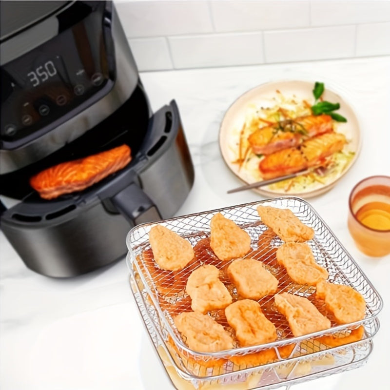 Set of 3 Air Fryer Accessories: Square Stainless Steel Cooking Racks, Versatile Food Grade Dehydrator Stand, and Grill Mesh for Frying, Baking, Grilling, and Dehydrating Fruits & Vegetables