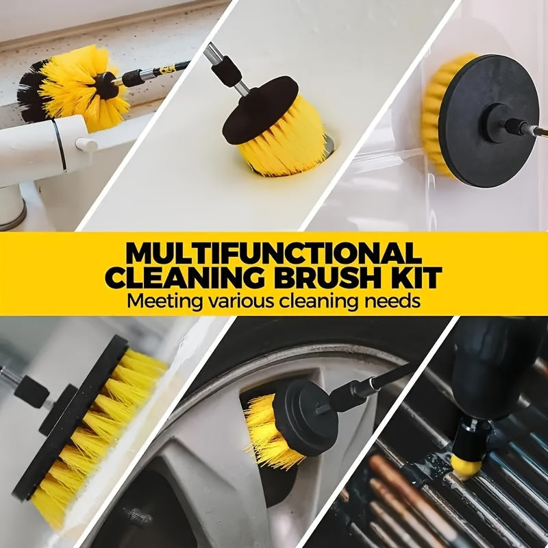 The Power Scrubber Brush Set includes 39 pieces and can be used both cordless and manually. This versatile cleaning kit is perfect for multiple surfaces such as bathroom, toilet, kitchen, car, and floors. It does not require electricity and comes with