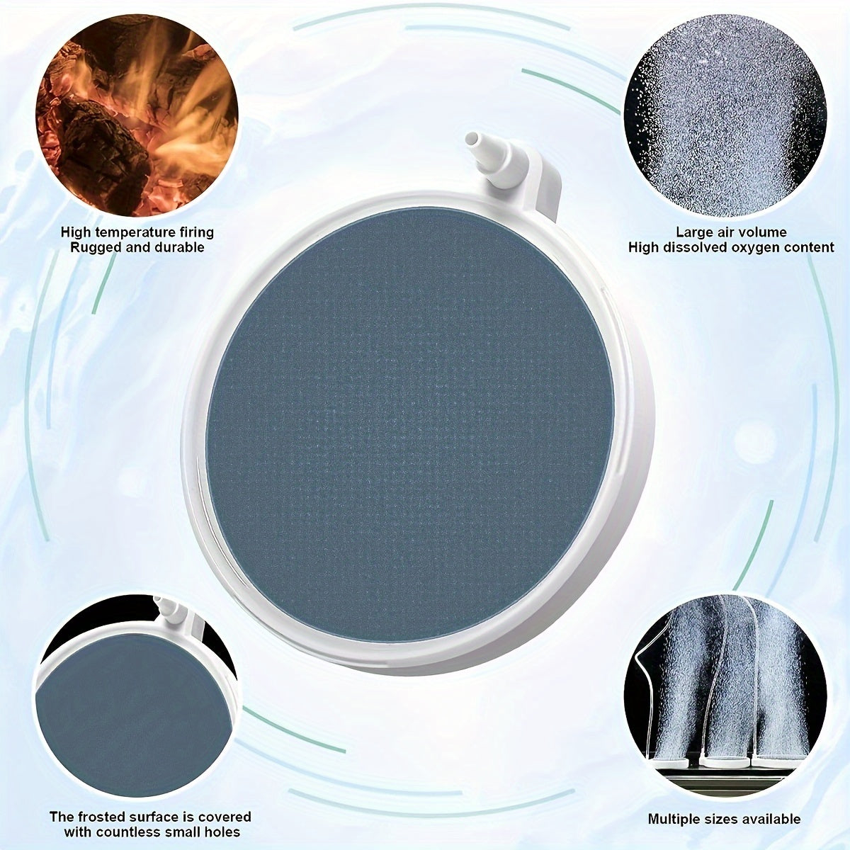 Nano bubble plate for fish tank with low pressure to oxygenate water.