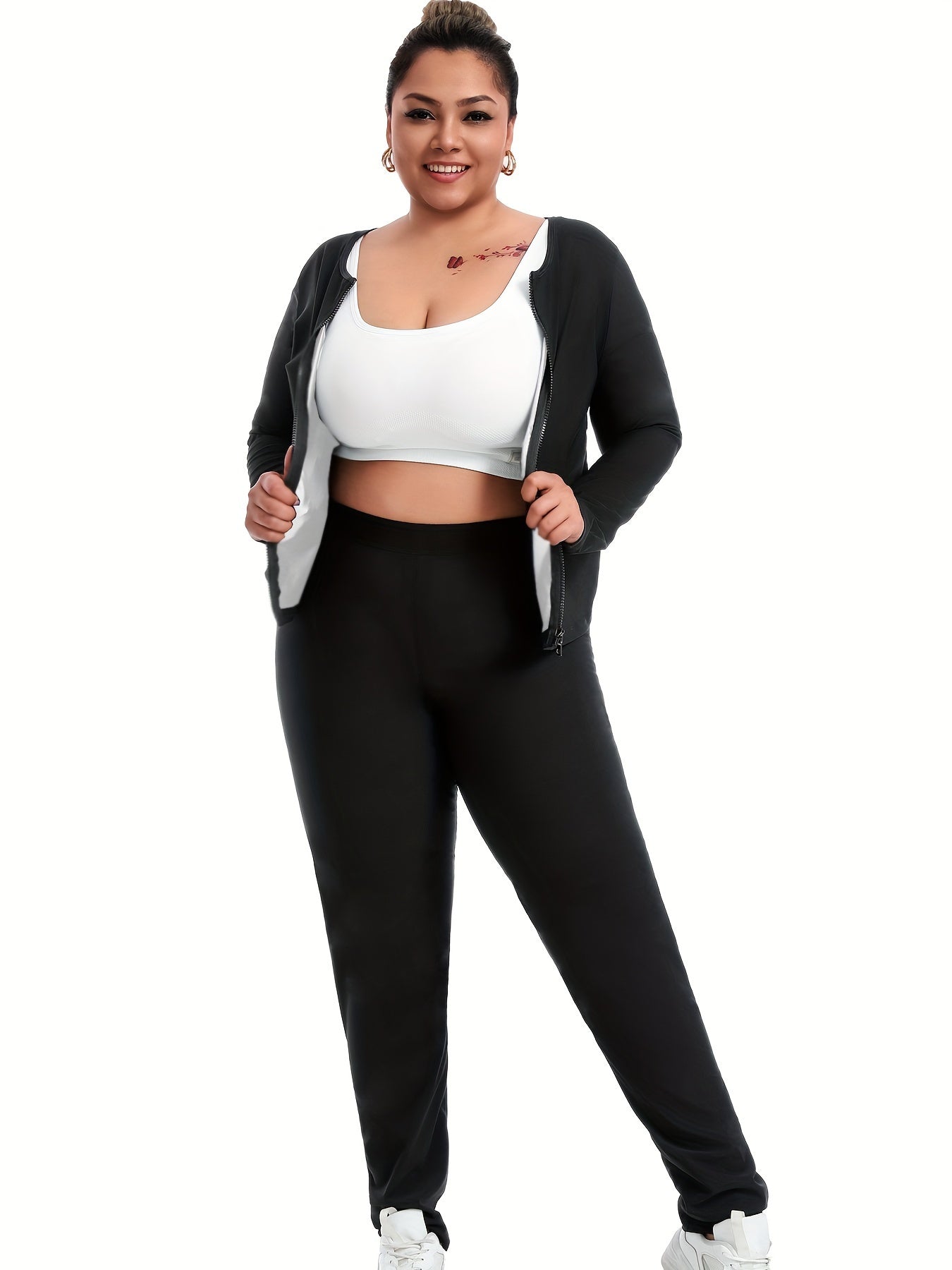 Womens long-sleeved yoga suit for body shaping, sauna suit, 2 pieces