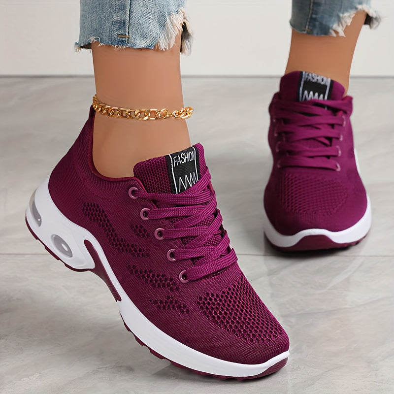 Women's Low-Top Air Cushion Sneakers in Black, Burgundy, & Pink with Shock-Absorbing, Breathable Fabric. Ideal for Outdoor Sports & Daily Wear. Lightweight and All-Season with Lace-Up and