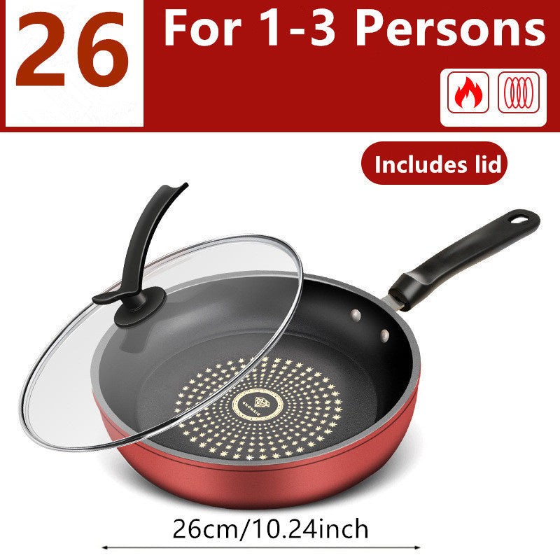 Heavy-duty non-stick iron skillet set with lids for cooking at home, RV, or outdoors. Great for steaks, pancakes, and gourmet dishes on gas or induction stoves. Durable and versatile design.