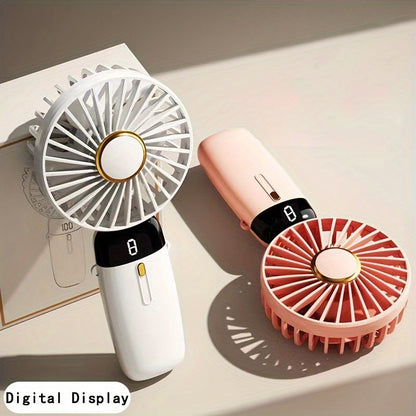 1 шт. USB Handheld Fan - Миниатюрный портативный настольный складной вентилятор с цифровым дисплеем. Незаменимая летняя вещь для школы, кемпинга на открытом воздухе, пикника, офиса и путешествий.