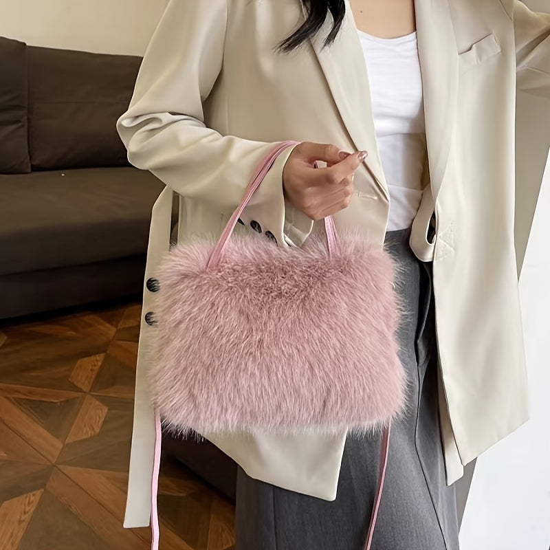 Women's Faux Fur Shoulder Bag, Chic and Comfortable, Adorable Crossbody Bag for Fall/Winter, Available in Pink, Coffee, Beige, and Black, Easily Foldable and does not include any accessories