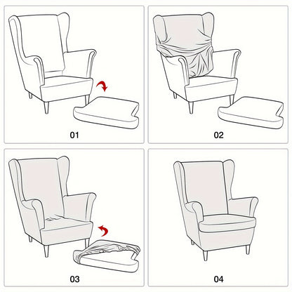 Contemporary 3-piece armchair and ottoman slipcover set made of polyester and spandex with elastic band, machine washable and non-slip grip design for single-seat sofa.