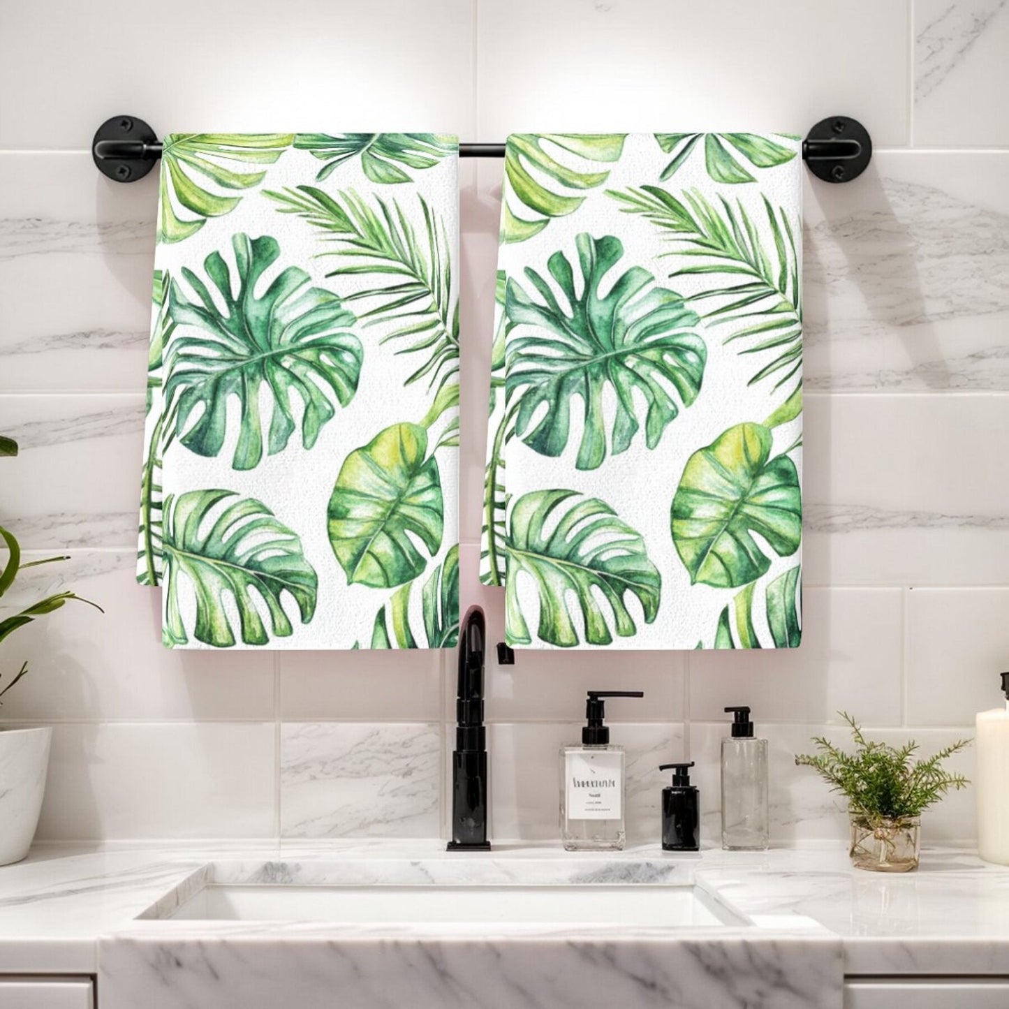 Set of 2 Cleaning Cloths and Dish Towels with Tropical Plant, Palm Leaf, and Monstera Patterns - Perfect for Kitchen Decor, Holiday Decorations, Table Settings, Kitchen Supplies, Home Decor, and Gifting for New Homes or Bathrooms